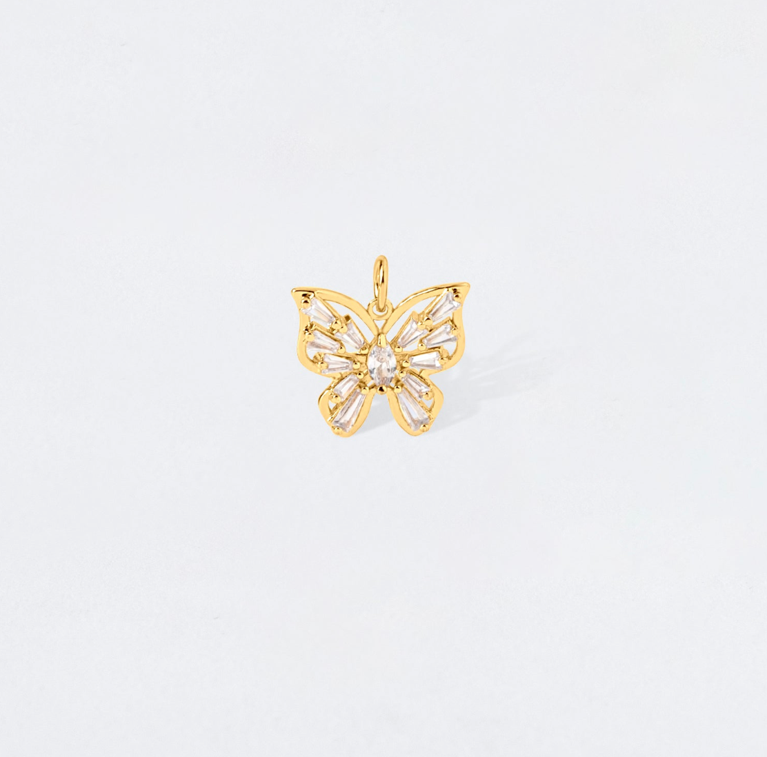 Cut Out Baguette Crystal Butterfly Charm Pendant