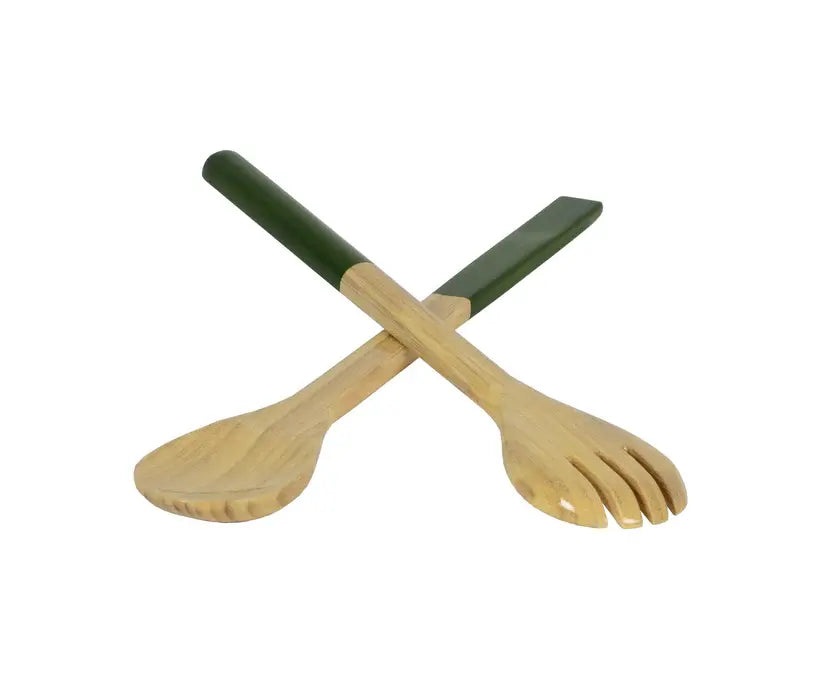 Bamboo Classic Salad Server Set |14.7in Grass Green