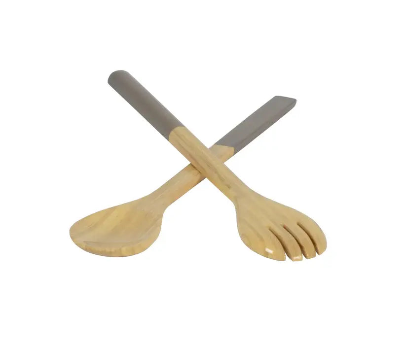 Bamboo Classic Salad Server Set | 14.7in Nature Grey