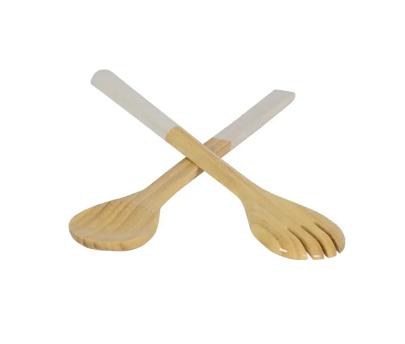 Bamboo Classic Salad Server Set | 14.7in White
