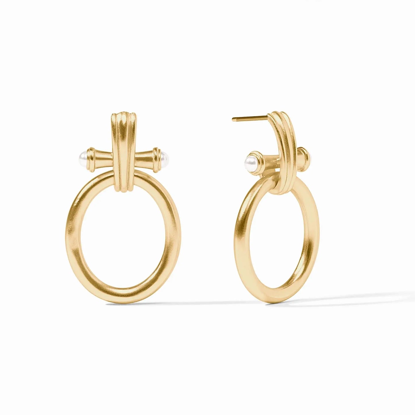 Bamboo Doorknocker Earrings | 1.5in Pearl
