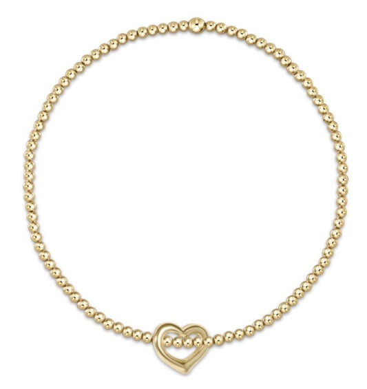 Love Open Heart Small Charm Classic Gold Bead Bracelet | 2mm