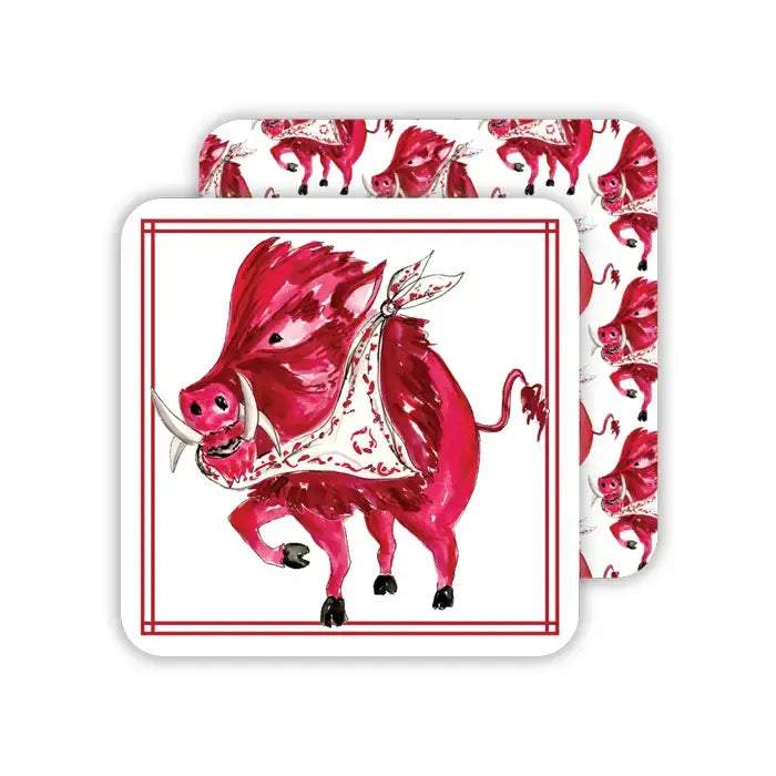 Square Coaster Hog with White Bandana | Set of 20