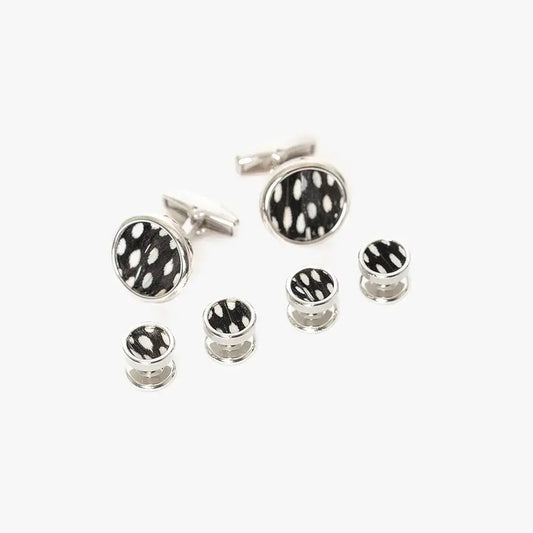 Brackish Bear Feather Cuff Links + Studs Set | Rhodium