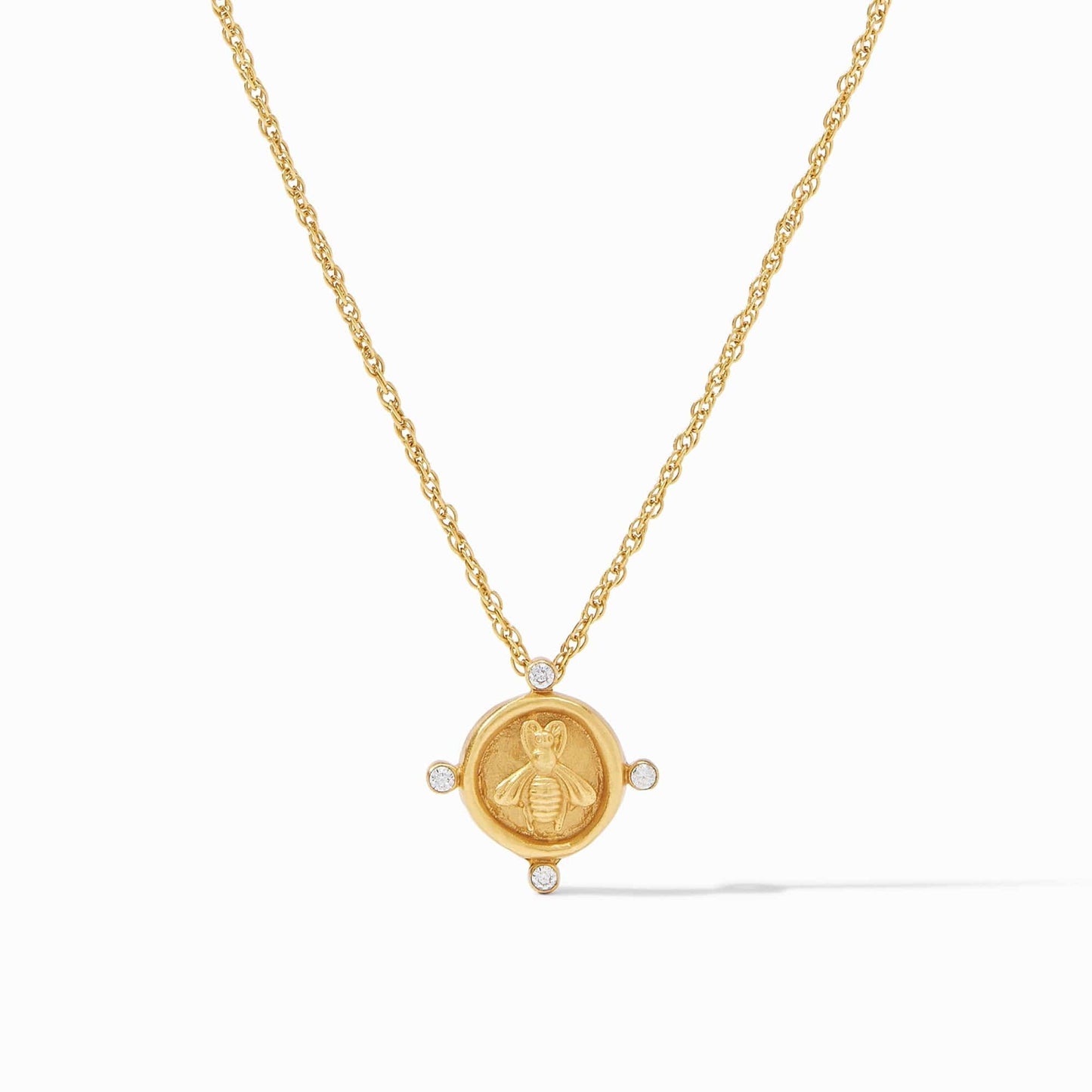 Bee Cameo Delicate Gold + Crystal Solitare Necklace | 16.5-17.5in