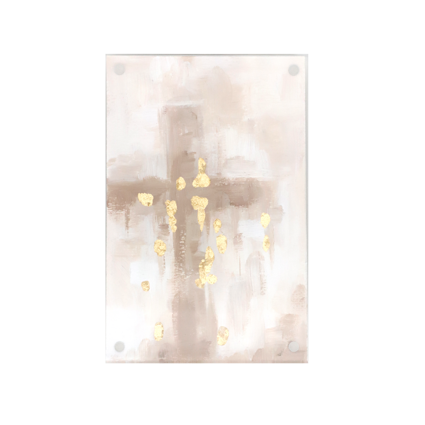 Tan Cross with Gold Details in Acrylic Frame