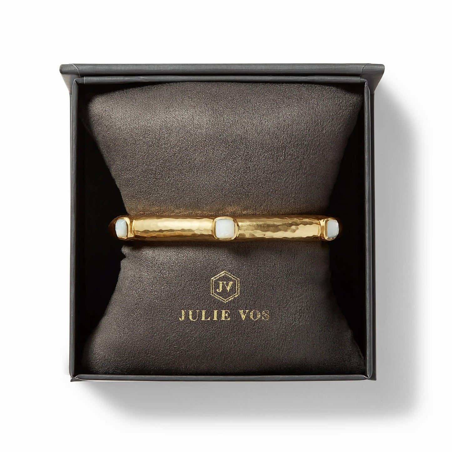 Catalina Hinge Gold Bangle Bracelet | Iridescent Bahamian Blue