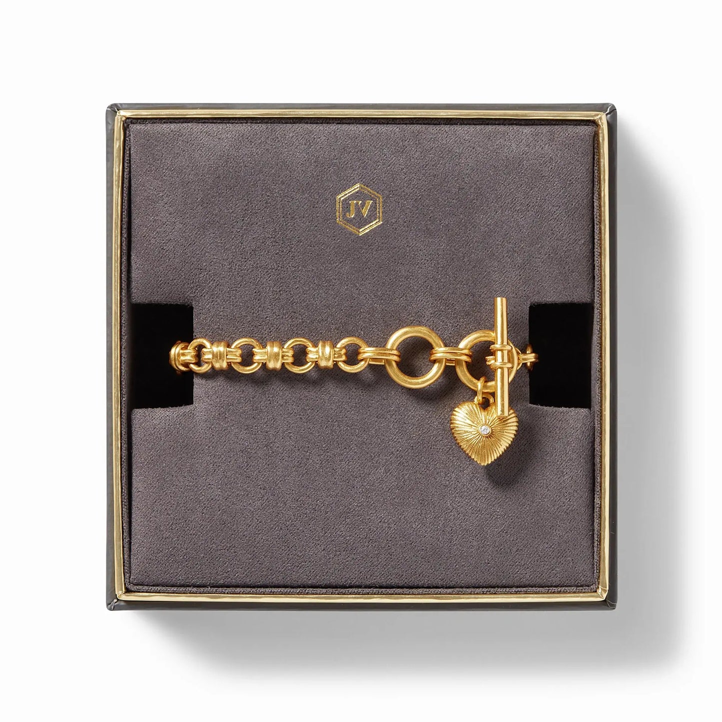 Vintage Inspired Esme Gold Heart Bracelet | Cubic Zirconia 7.5in+