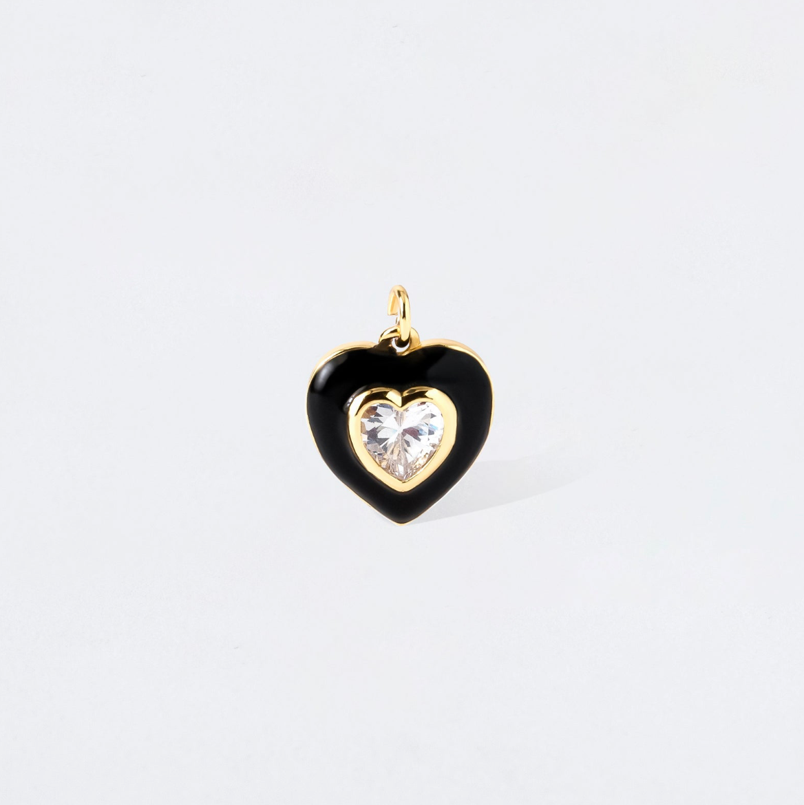 Black Enamel Crystal Double Heart Charm Pendant