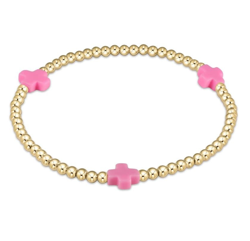 eNewton Signature Cross 3mm Bead Bracelet | Bright Pink