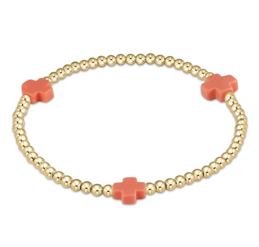 eNewton Signature Cross 3mm Bead Bracelet | Coral