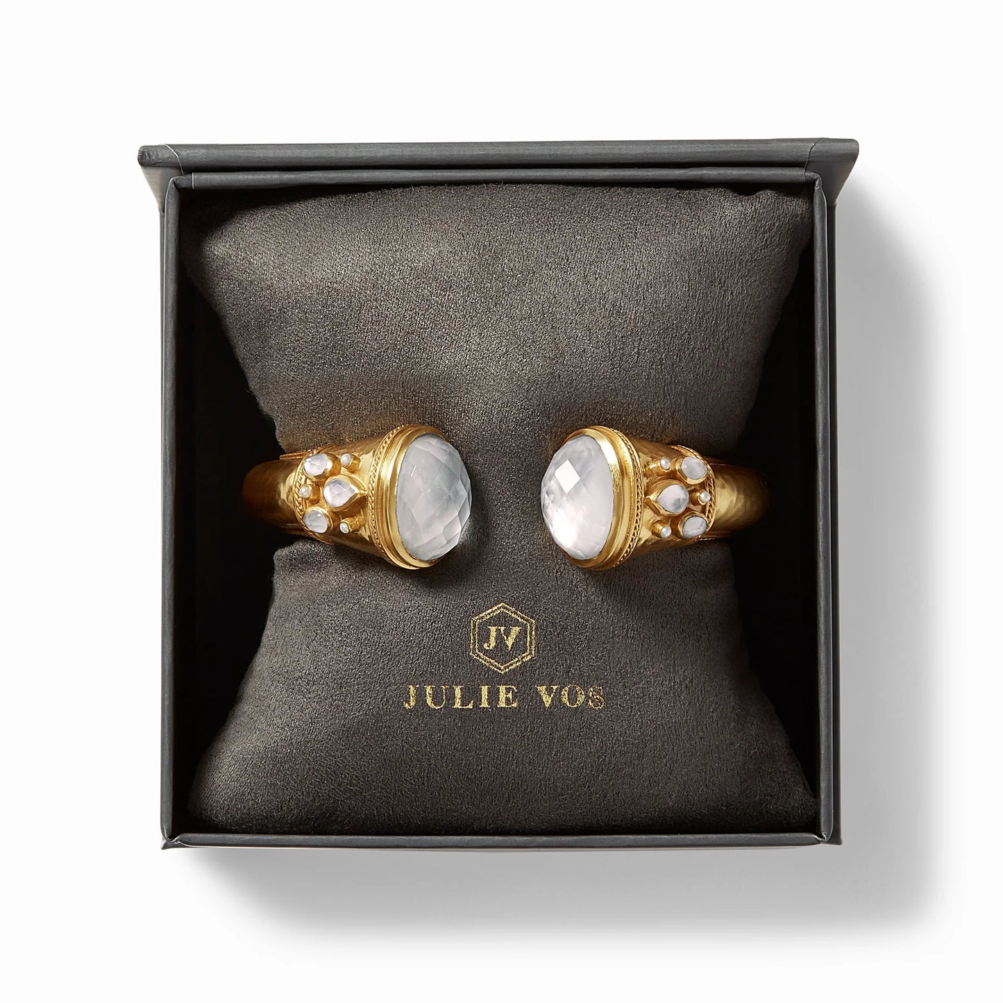 Cannes Gold Cuff Bracelet | Iridescent Bahamian Blue + Pearl