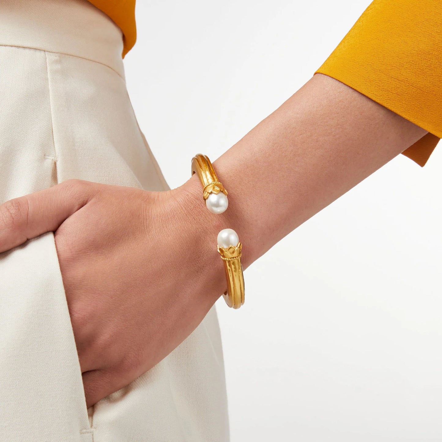 Flora Demi Gold Cuff Bracelet | Pearl