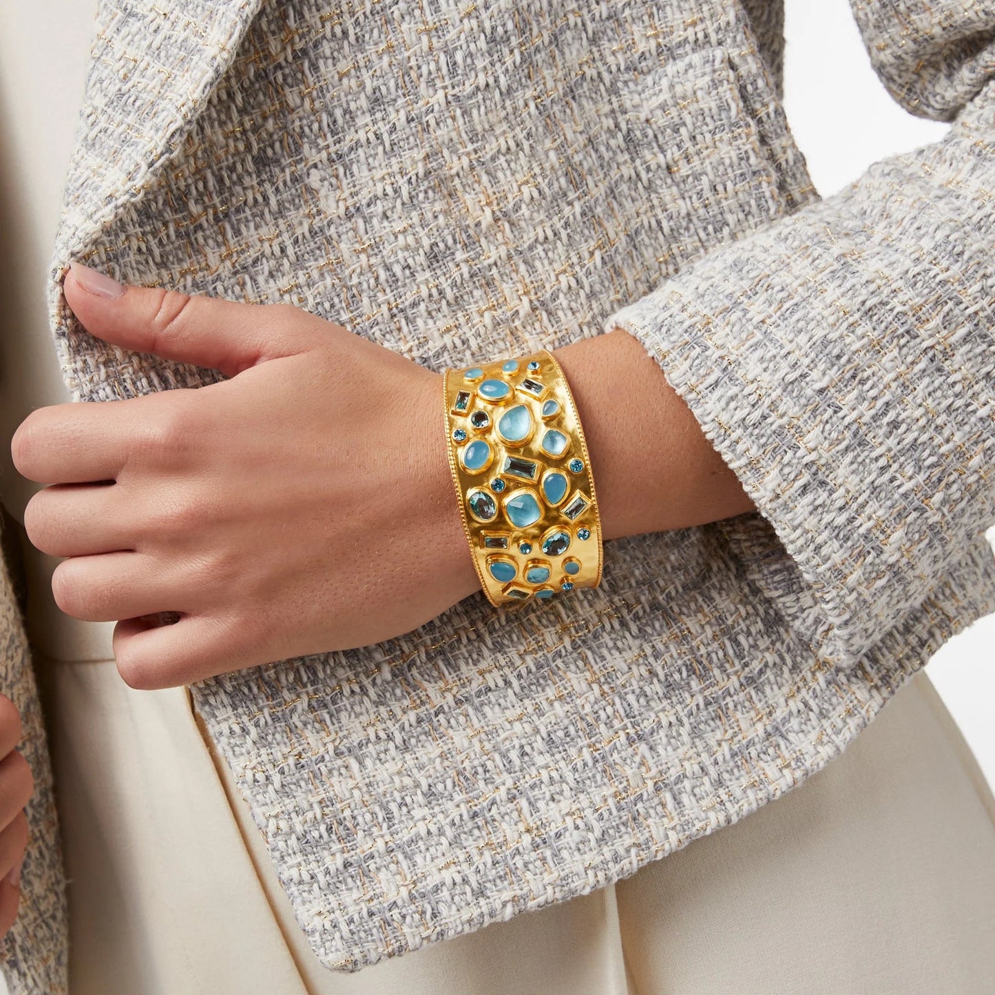 Antonia Mosaic Gold Cuff Bracelet | Iridescent Clear Crystal