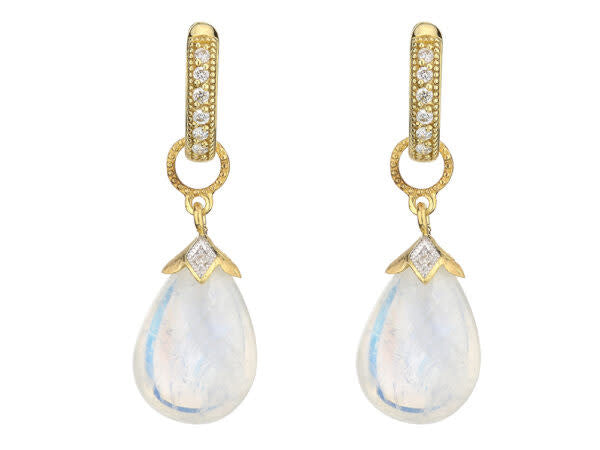 Moonstone Teardrop Briolette Earring Charms | 18k Yellow Gold
