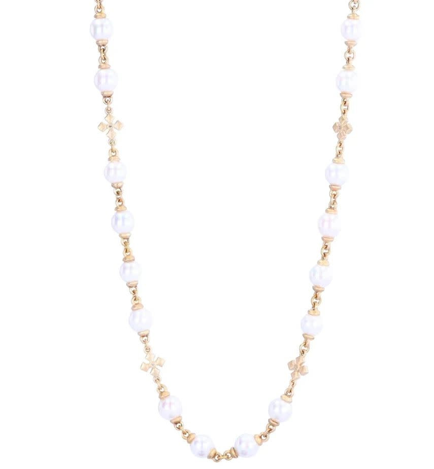 Akoya 6mm Pearl Necklace + Pointy Maltese Stations | 32in