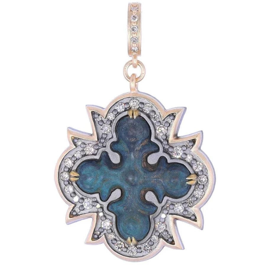 Antique Kievan Cross Pendant + Diamonds | 14k YG