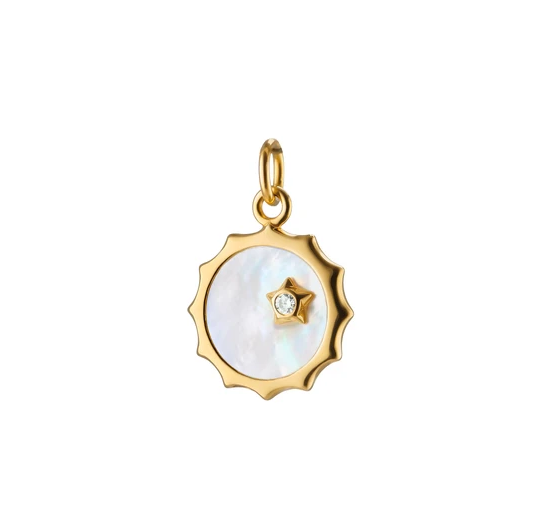 Mother of Pearl Sun and Star Charm 18k Gold .003c