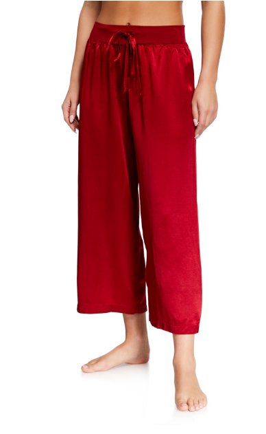 Jolie Capri Adjustable Drawstring Rib Waistband Satin Pant