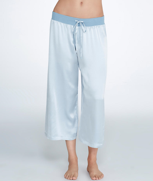 Jolie Capri Adjustable Drawstring Rib Waistband Satin Pant
