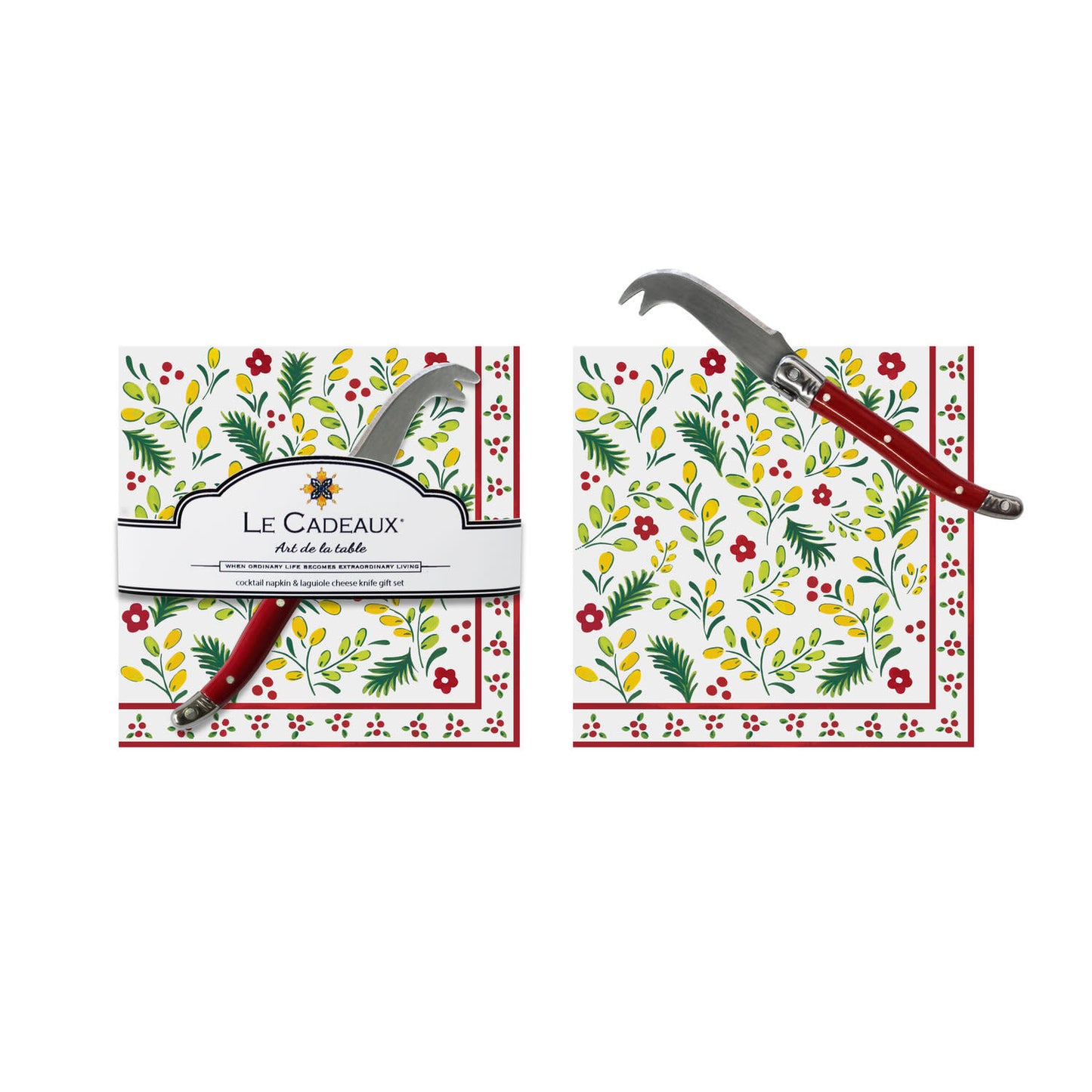 Noelle Cocktail Napkin Set Of 20 With Laguiole Mini Cheese Knife