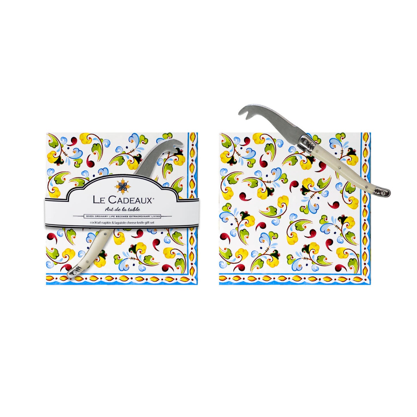 Toscana Cocktail Napkin Set Of 20 With Laguiole Mini Cheese Knife