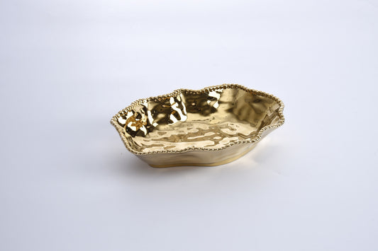 Porcelain Gold Titanium Serving Bowl |  12x9x3in