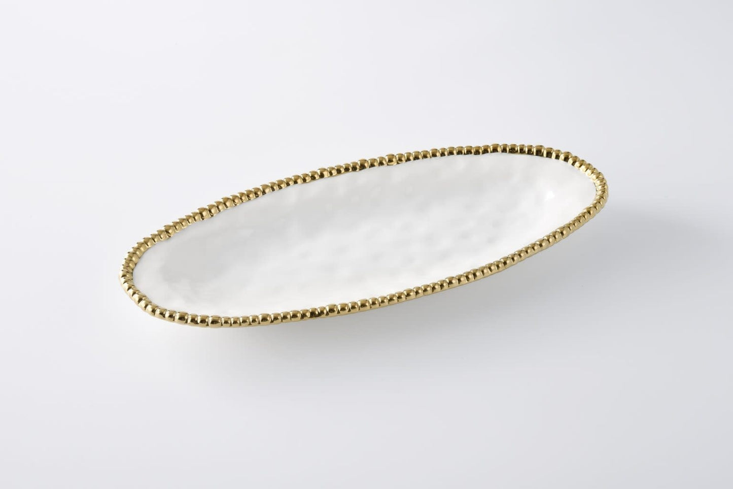 Porcelain + Gold Titanium Oval Serving Piece | 17.5x7.5x1.75in