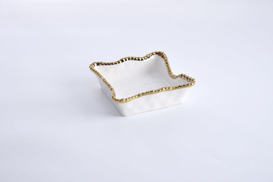 Porcelain + Gold Titanium Cocktail Napkin Holder | 7in