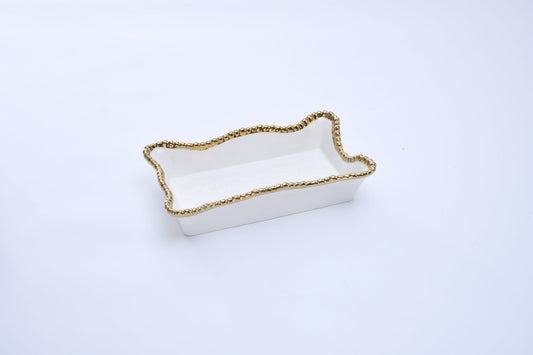Porcelain + Gold Titanium Dinner Napkin + Guest Towel Holder | 10x6.25in