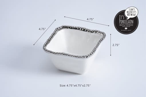 Porcelain + Silver Titanium Square Snack Bowl | 4.75in