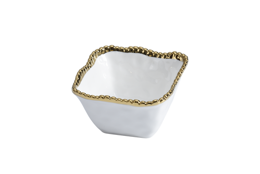 Porcelain + Gold Titanium Square Snack Bowl | 4.75in