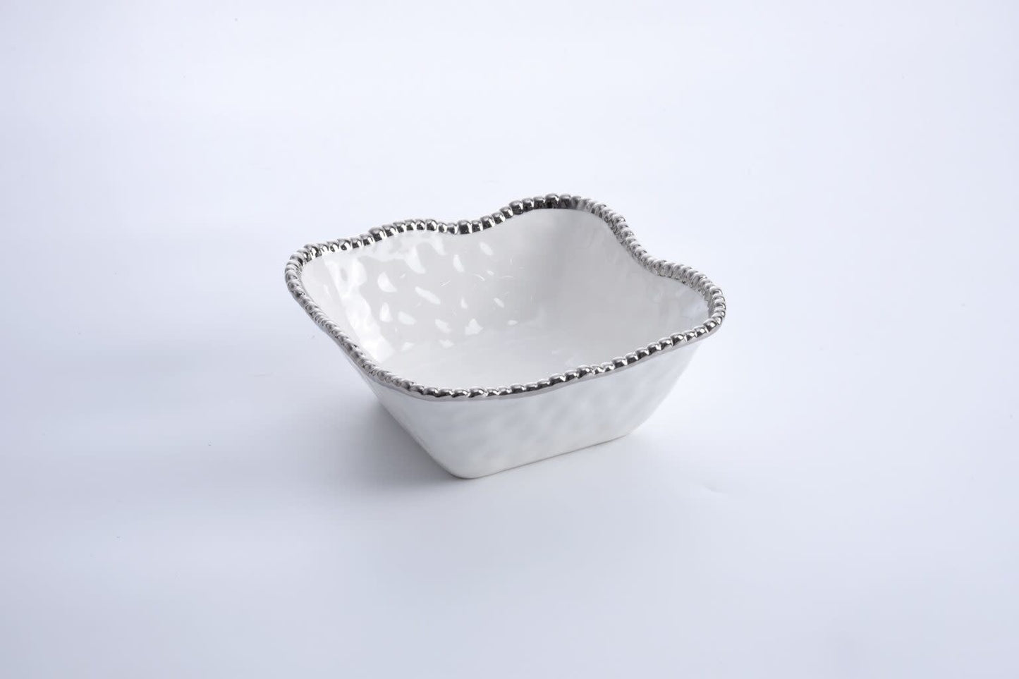 Medium Square Salad Bowl | White + Silver