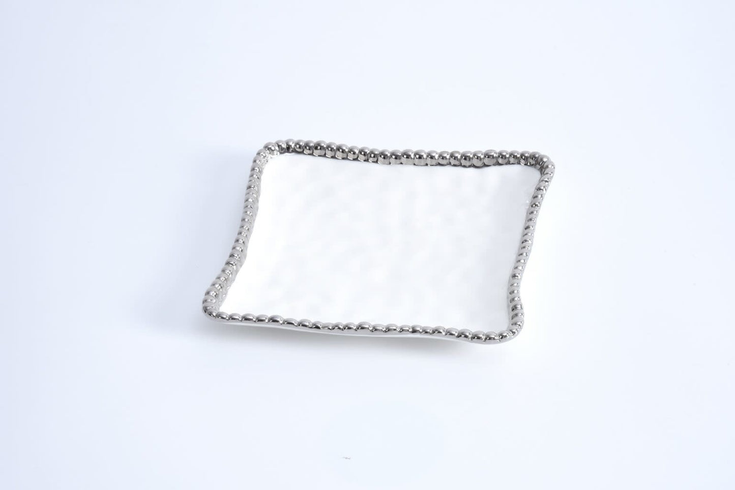 Square Appetizer/Dessert Plate | White + Silver