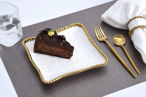 Porcelain + Gold Square Appetizer + Dessert or Napkin Plate | 6in