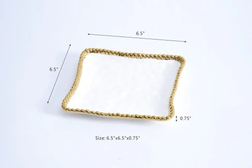 Porcelain + Gold Square Appetizer + Dessert or Napkin Plate | 6in