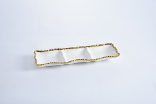 Porcelain + Gold Titanium 3 Section Serving Piece | 15x5.25in