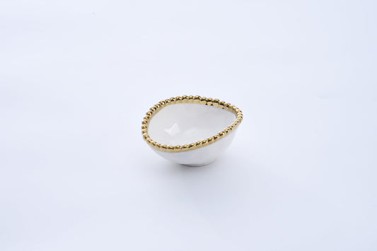 Porcelain + Gold Titanium Oval Condiment Bowl | 4in