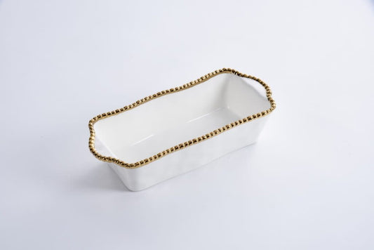 Porcelain + Gold Titanium Loaf Baking Dish | 10x5in