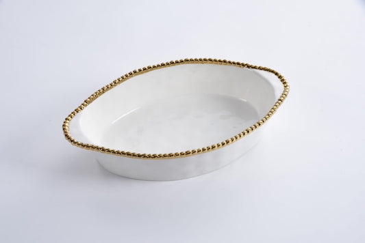 Porcelain + Gold Titanium Oval Baking Dish | 12x9in