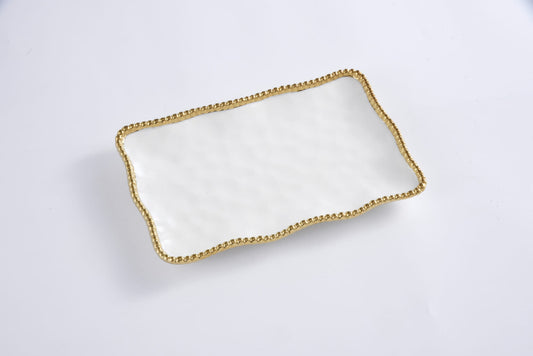 Porcelain + Gold Titanium Small Platter | 11x7.5in