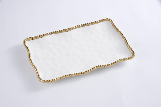 Porcelain + Gold Titanium Medium Platter | 14.25x8in