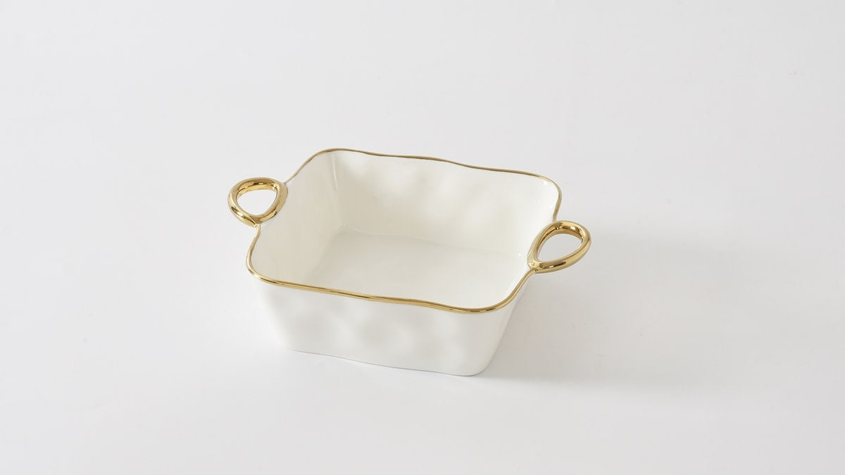 Porcelain + Gold Titanium Square Handled Baking Dish | 11x8x3in