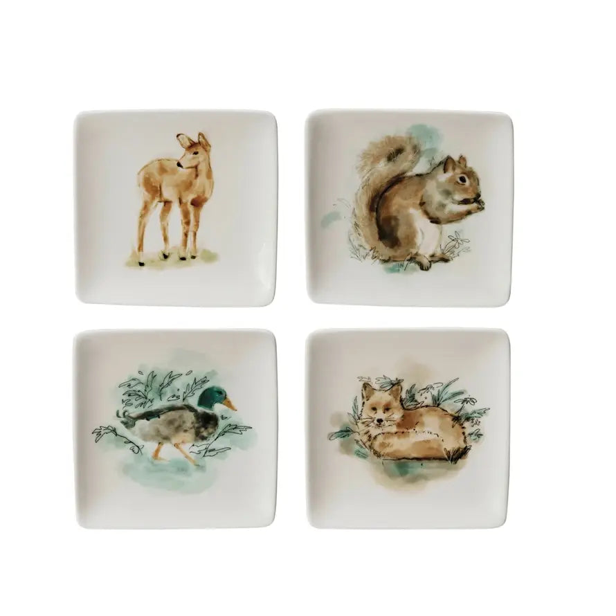 Square Stoneware Animal Dish Set of 4 | 4in