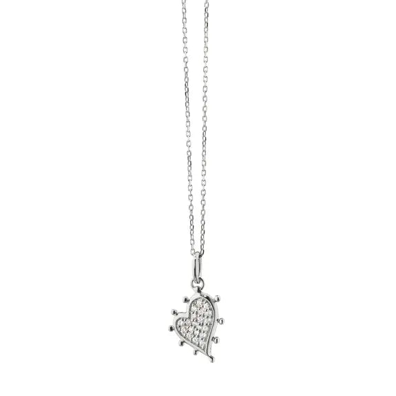 Petite Pave White Sapphire Heart Necklace | .18c 15+2in Sterling Silver