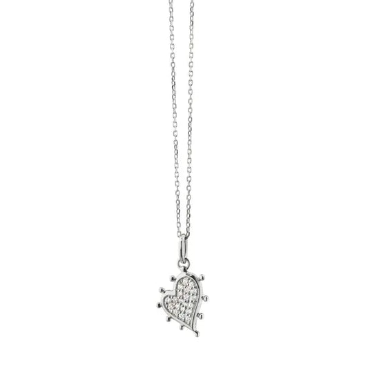 Petite Pave White Sapphire Heart Necklace | .18c 15+2in Sterling Silver
