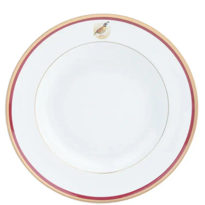 Charlotte Moss Ultra-White Gold Dinner Plate | Quail Burgundy Red