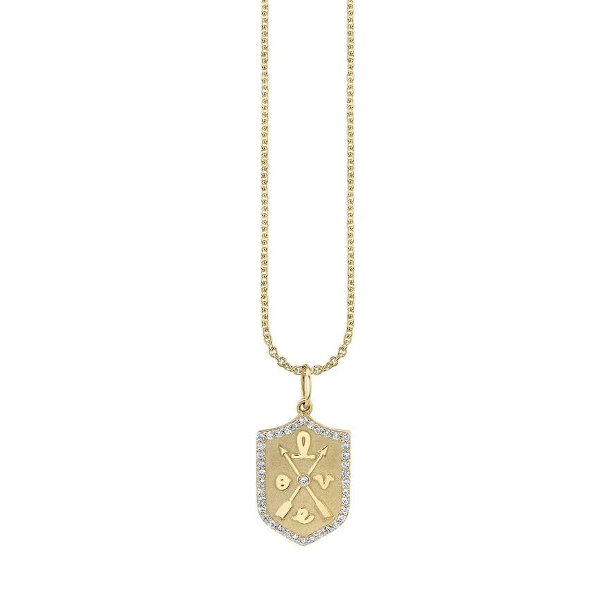 Small Love Script Pave Border Crest Charm + Tiffany Light Necklace | 18in