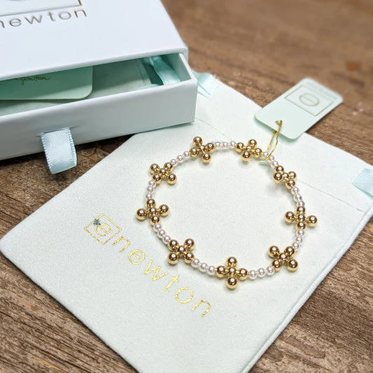 eNewton Signature Cross Sincerity 3mm + 4mm Bead Bracelet | Pearl
