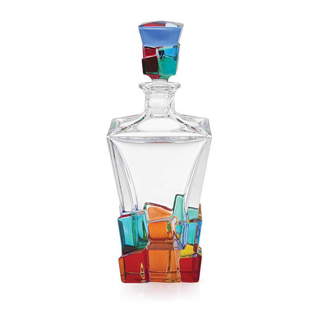 Murano Italian Crystal Whiskey DOF Glass | Cracked Ice Rainbow